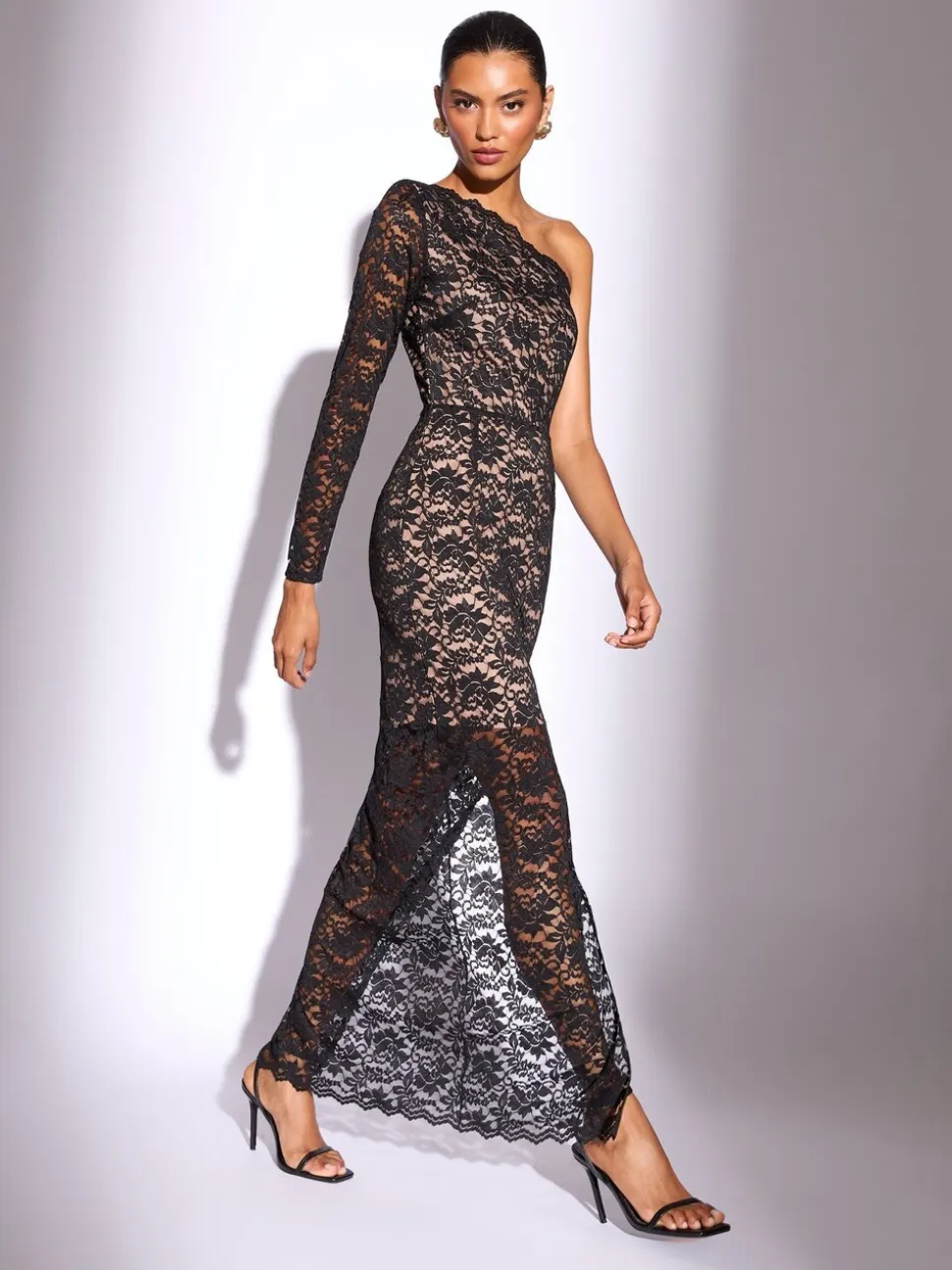 Lace One Shoulder Bodycon Midaxi Dress
