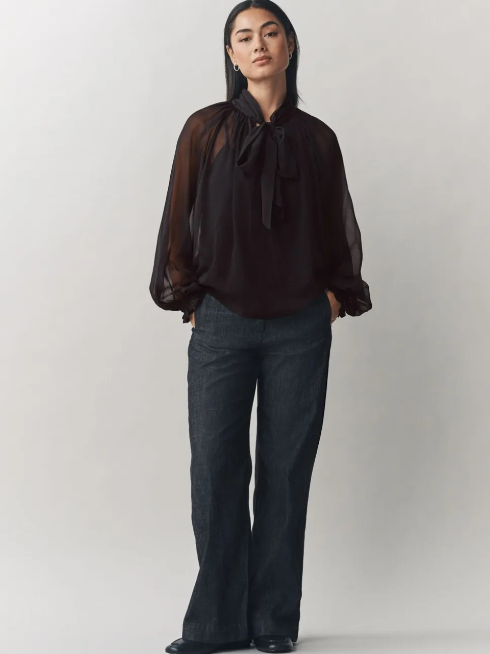 Laura Ashley Chiffon Scarf Bow Blouse