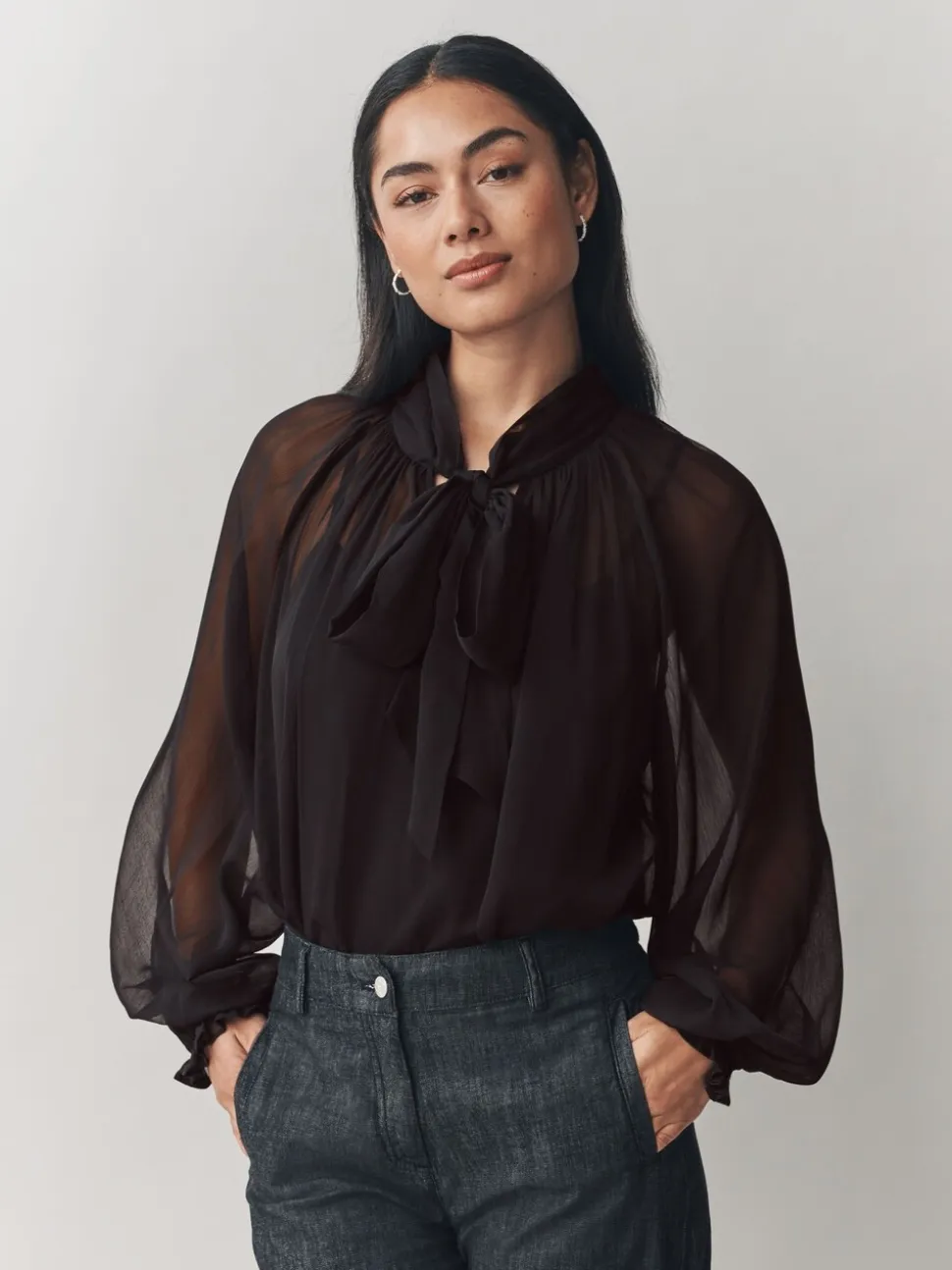 Laura Ashley Chiffon Scarf Bow Blouse