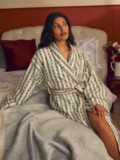 Laura Ashley feestelijke Kerstmis roos Kelbrook gestreepte overslagbadjas