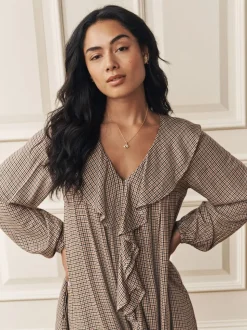 Laura Ashley Heritage Check Ruffle Front Mini Dress