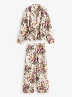 Laura Ashley Uffington Roses Satin Button Through Pyjamas