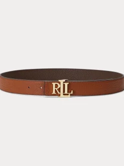 Lauren Lichtbruin/Bruin - Lauren Ralph Lauren 2,5cm Omkeerbare kiezelkleurige leren riem met logo