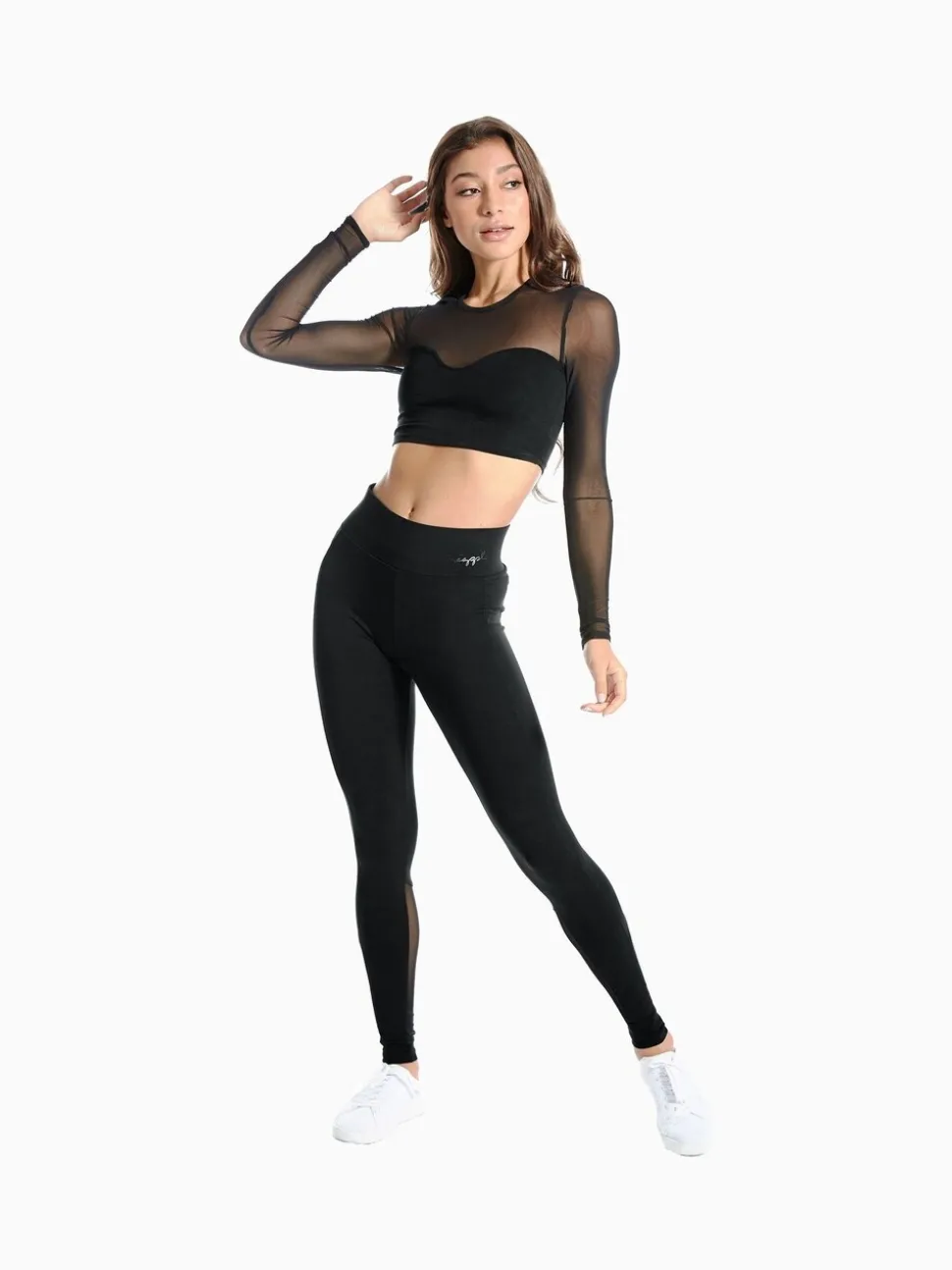 Legging met hoge taille en mesh inzetstuk