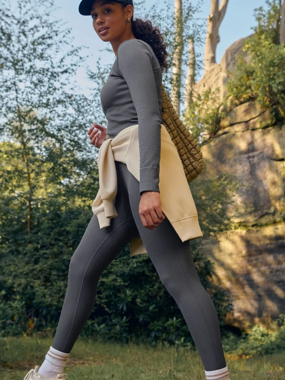 Leisteen grijs - Geribbelde naadloze legging met hoge taille