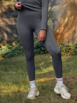 Leisteen grijs - Geribbelde naadloze legging met hoge taille