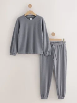 Leisteen grijs - Gezellige pyjama met wafeldessin en lange mouwen