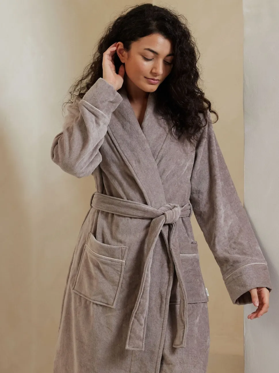 Licht beige - Chelsea Peers 100% Cotton Towelling Dressing Gown