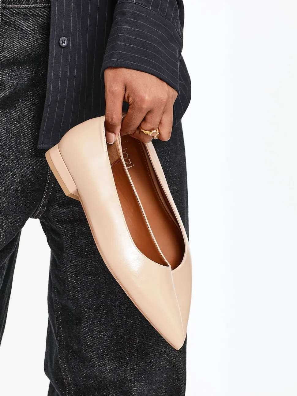 Licht beige - Linzi Wide Fit Compete Pointed Toe Ballet Flat Shoes