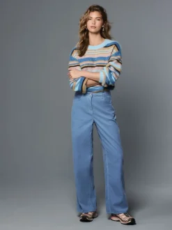 Lichtblauw - Corduroy broek met wijde pijpen