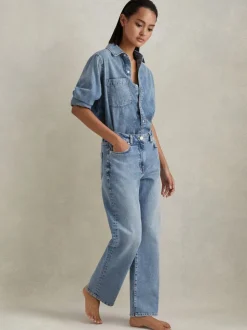 Lichtblauw - Reiss Selin jeans met rechte pijpen en halfhoge taille