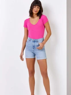 Lichtblauw - Roman Denim mom short met stretchy