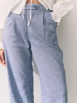 Lichtblauw - Stay Smart linnenrijke broek met bolvormige pijpen