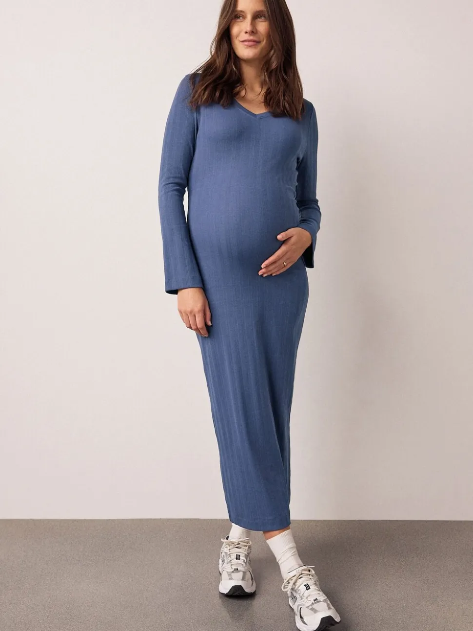 Lichtblauw - Tie Back Ribbed V-Neck Dress