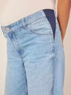 Lichtblauw - Zwangerschapsjeans met wijde pijpen van 100% katoen