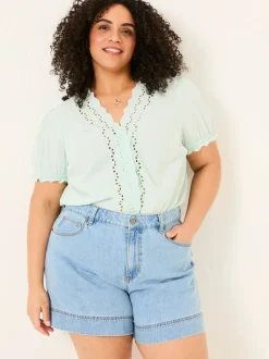 Lichtblauw vintage - FatFace 100% katoenen denim shorts
