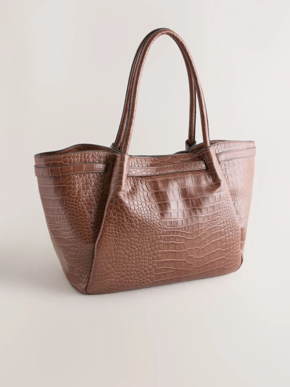 Lichtbruin - Belted Croc Shoulder Bag