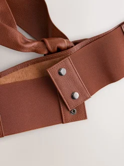Lichtbruin - Brede leren riem met knoopdetail