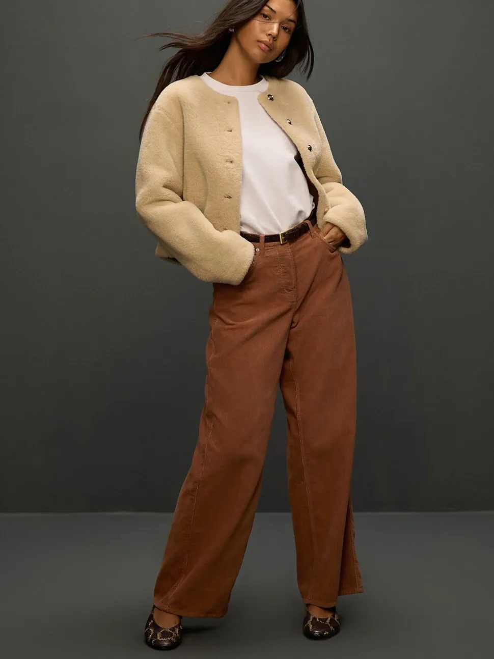 Lichtbruin - Corduroy broek met wijde pijpen