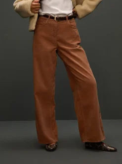 Lichtbruin - Corduroy broek met wijde pijpen