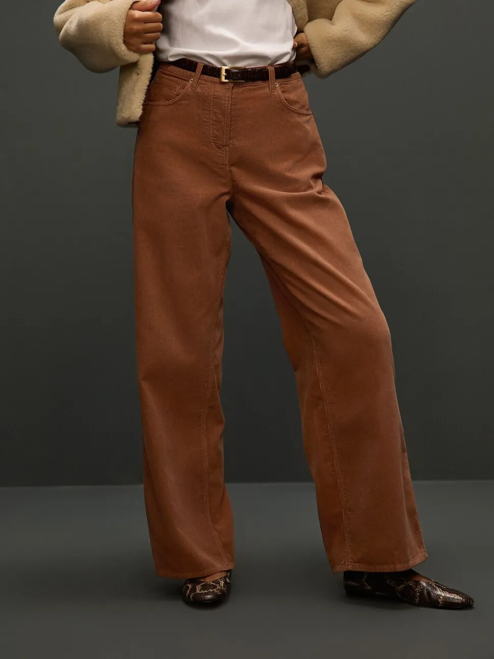 Lichtbruin - Corduroy broek met wijde pijpen