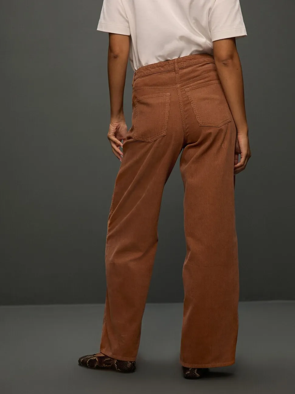 Lichtbruin - Corduroy broek met wijde pijpen
