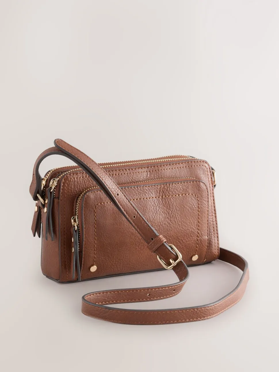 Lichtbruin - Crossbodytas met dubbele rits