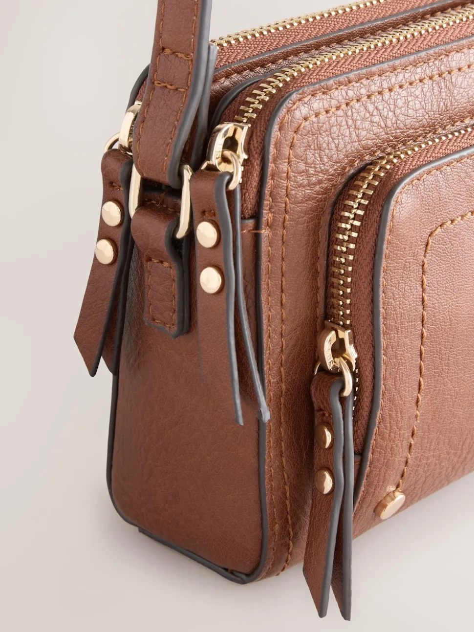 Lichtbruin - Crossbodytas met dubbele rits