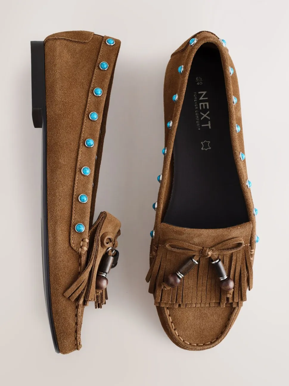 Lichtbruin - Forever Comfort® Leather Loafers With Fringing