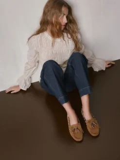 Lichtbruin - Forever Comfort® Leather Loafers With Fringing
