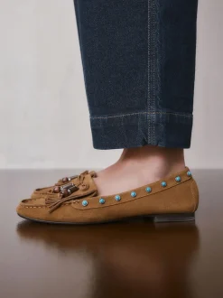 Lichtbruin - Forever Comfort® Leather Loafers With Fringing