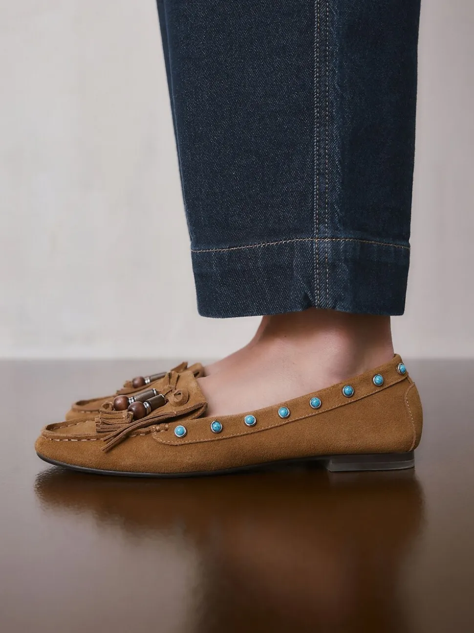 Lichtbruin - Forever Comfort® Leather Loafers With Fringing