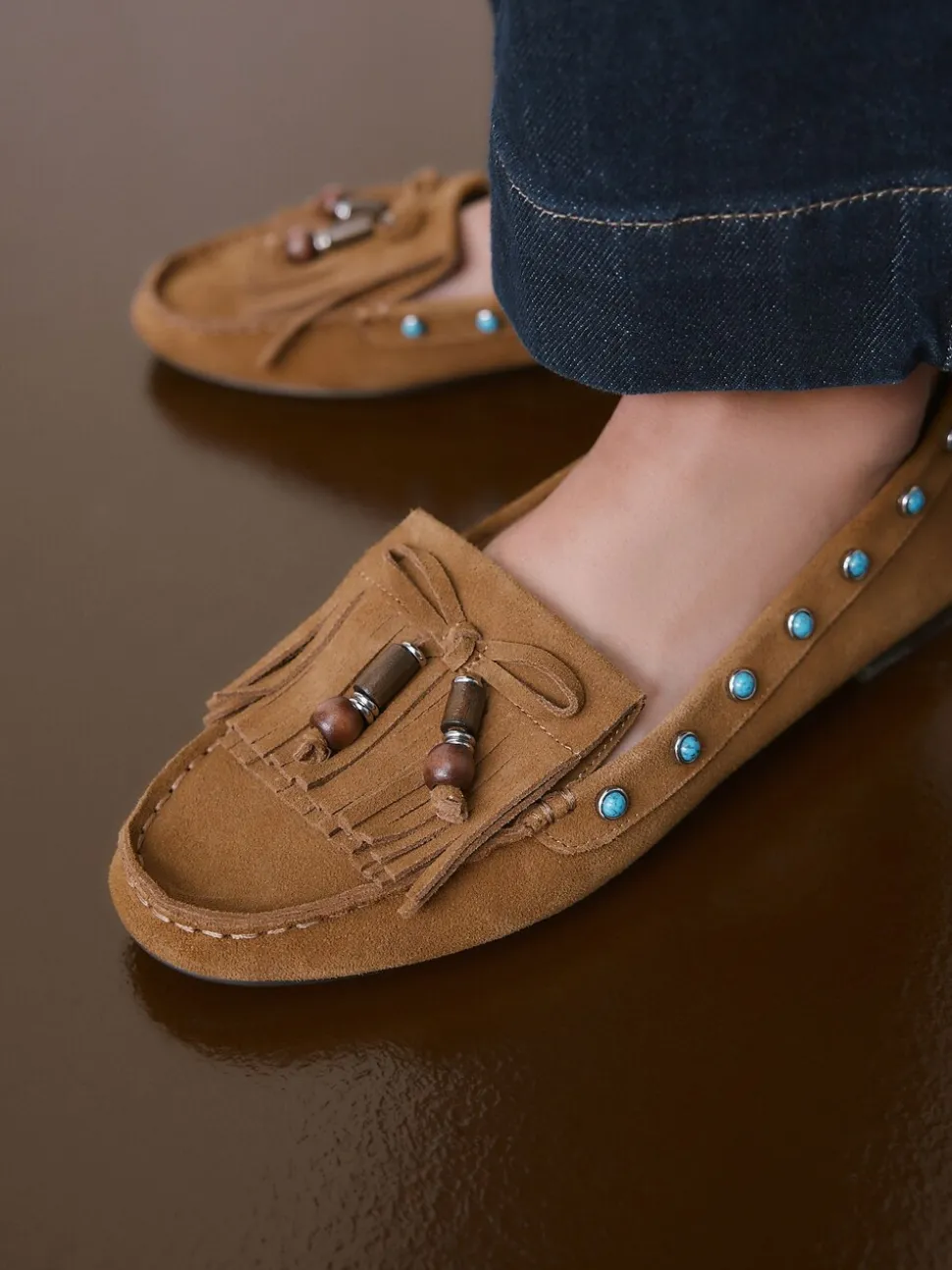 Lichtbruin - Forever Comfort® Leather Loafers With Fringing