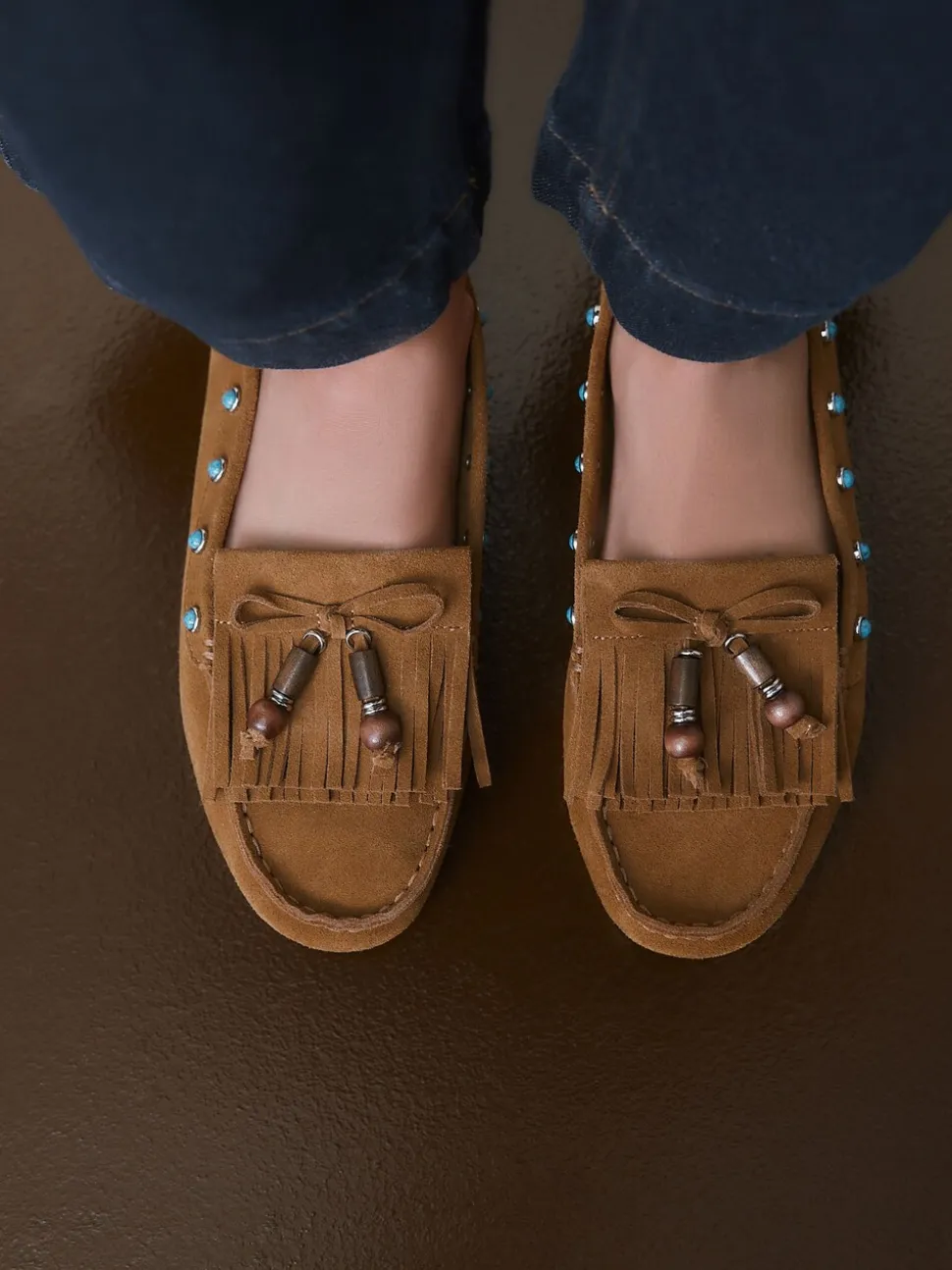 Lichtbruin - Forever Comfort® Leather Loafers With Fringing