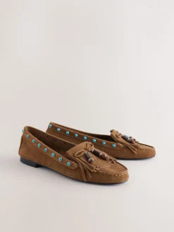 Lichtbruin - Forever Comfort® Leather Loafers With Fringing