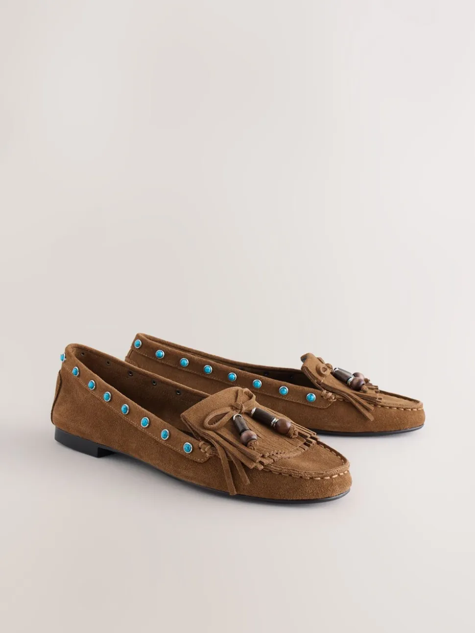 Lichtbruin - Forever Comfort® Leather Loafers With Fringing