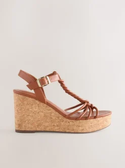 Lichtbruin - Forever Comfort® - Gevlochten sandalen met bandjes en sleehak