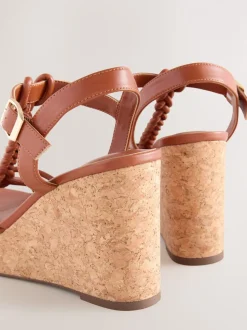 Lichtbruin - Forever Comfort® - Gevlochten sandalen met bandjes en sleehak