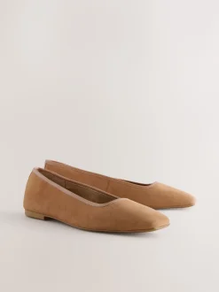 Lichtbruin - Forever Comfort® - Leren ballerina's met rechte neus
