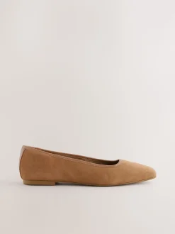Lichtbruin - Forever Comfort® - Leren ballerina's met rechte neus