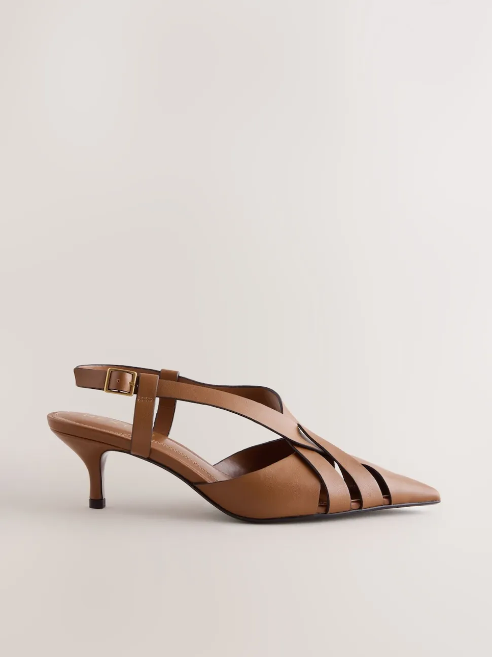 Lichtbruin - Forever Comfort® Leather Weave Point Toe Slingback Heels