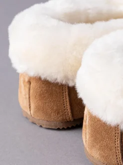 Lichtbruin - Lakeland leren mocassins met schapenvacht voor dames