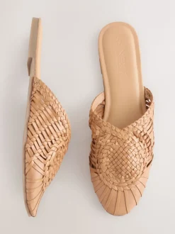 Lichtbruin - Leather Slip-On Weave Mules