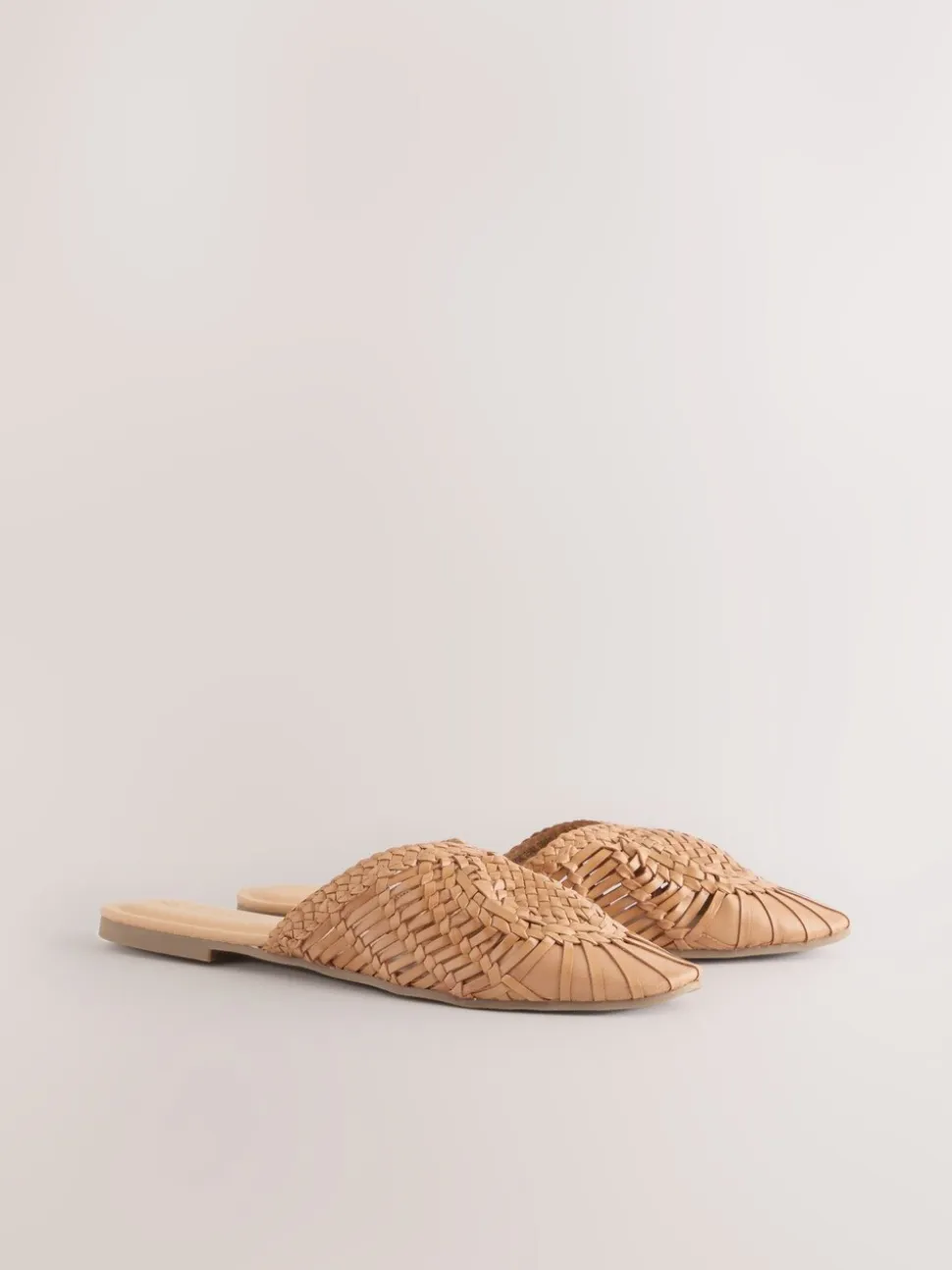 Lichtbruin - Leather Slip-On Weave Mules
