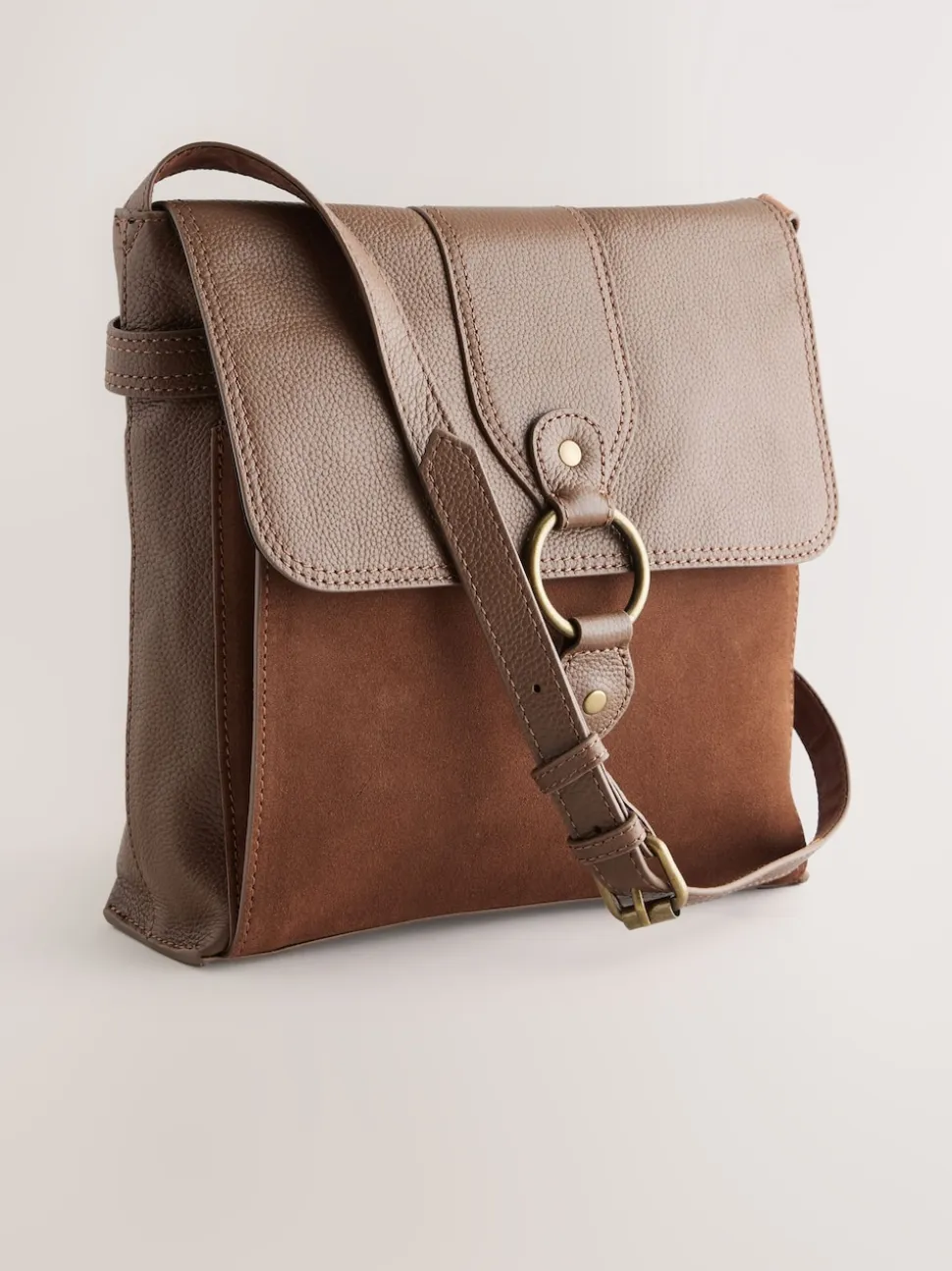 Lichtbruin - Leren messenger-tas met vak