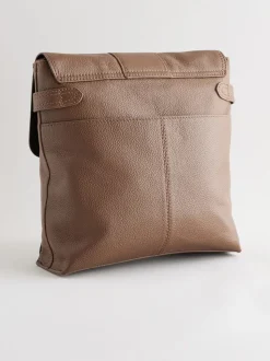Lichtbruin - Leren messenger-tas met vak