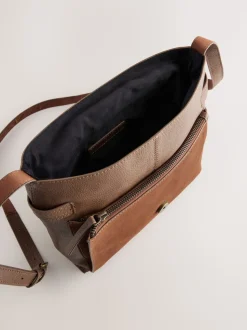 Lichtbruin - Leren messenger-tas met vak