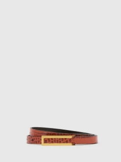 Lichtbruin - Reiss Bronya Leather Crocodile-Effect Belt