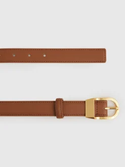 Lichtbruin - Reiss Hazel Leren Riem met Gebogen Gesp