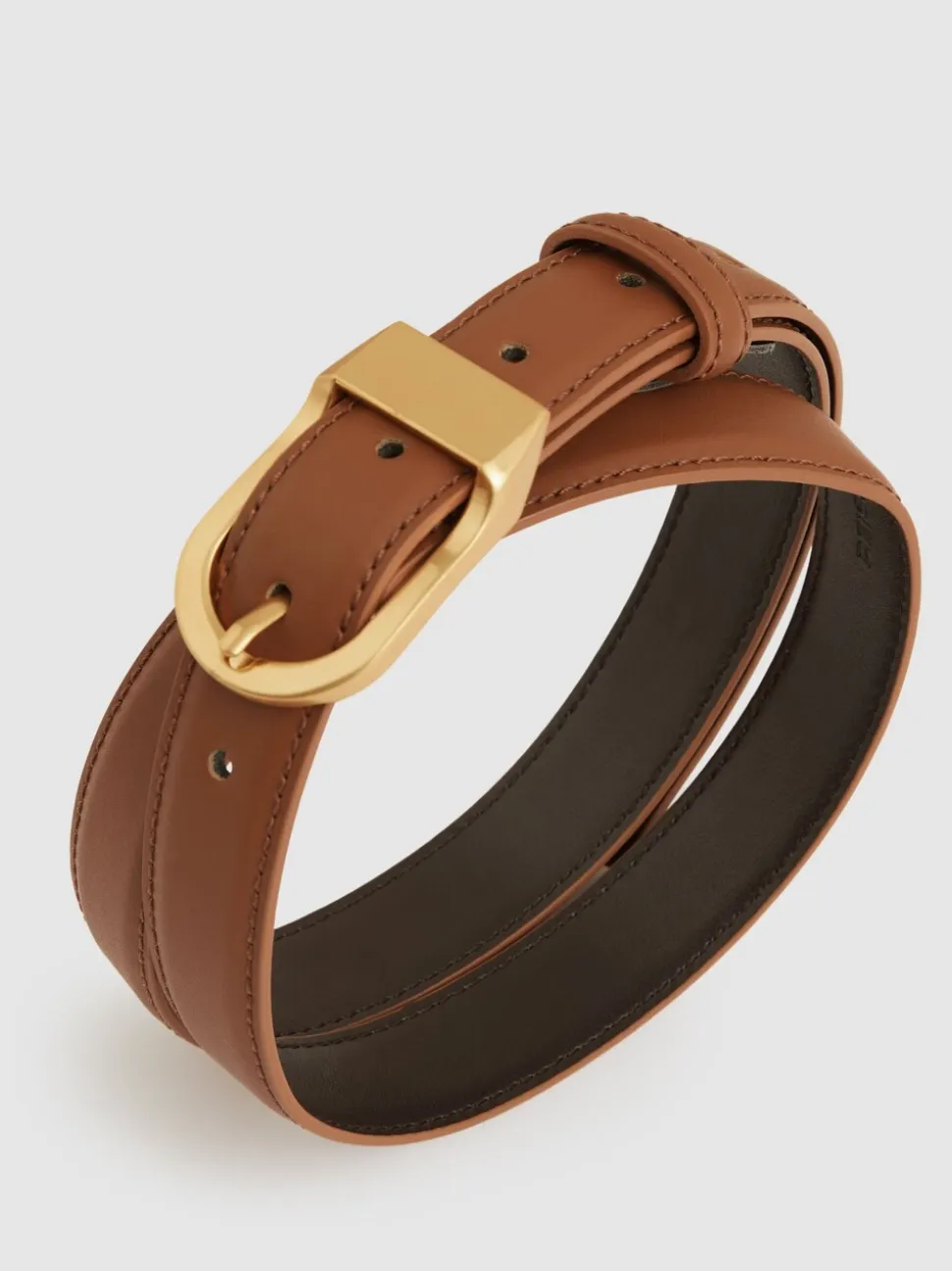 Lichtbruin - Reiss Hazel Leren Riem met Gebogen Gesp
